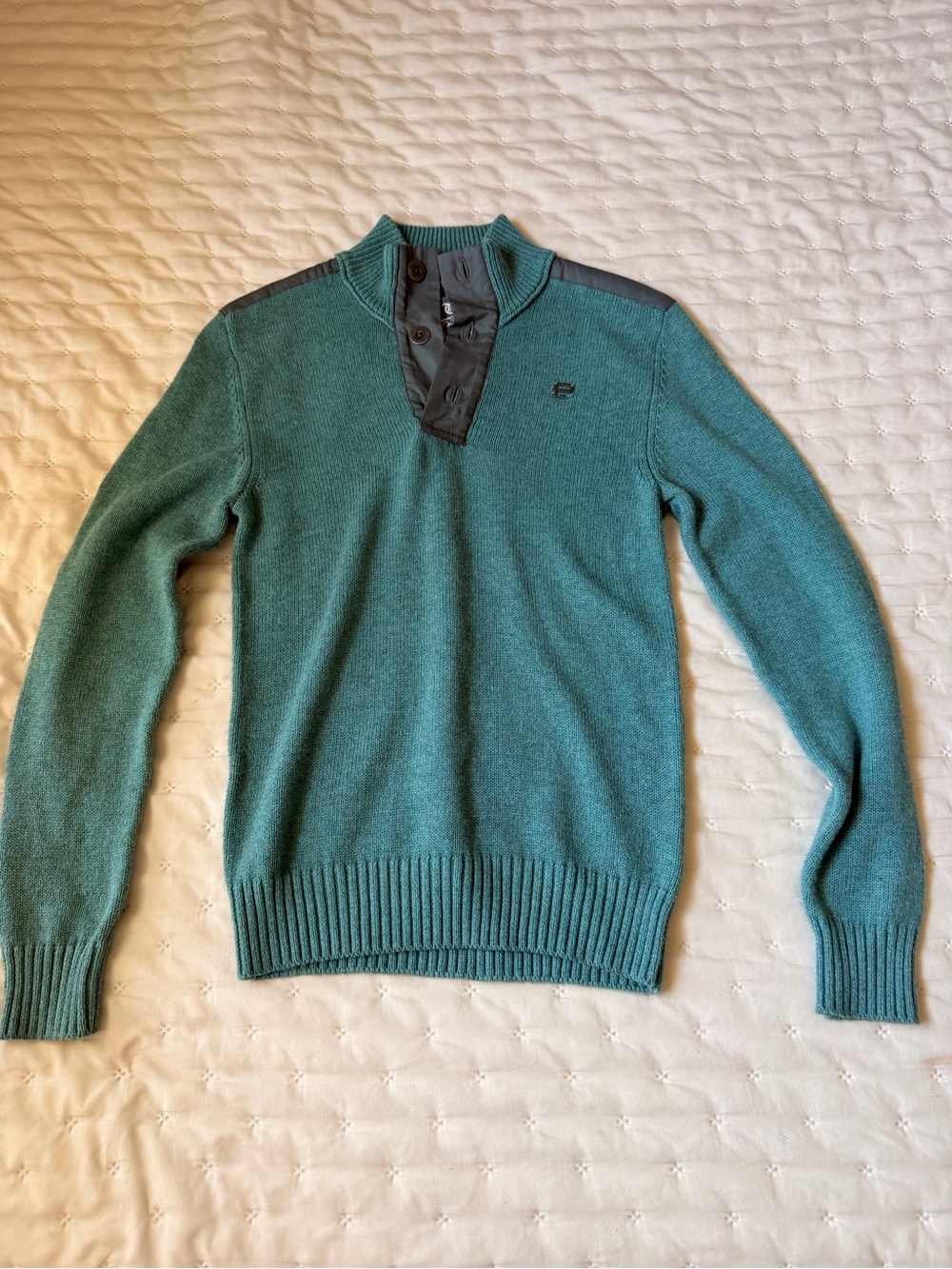 Epic Threads Men's Teal Zip-Placket Sweater with Contrast Shoulder